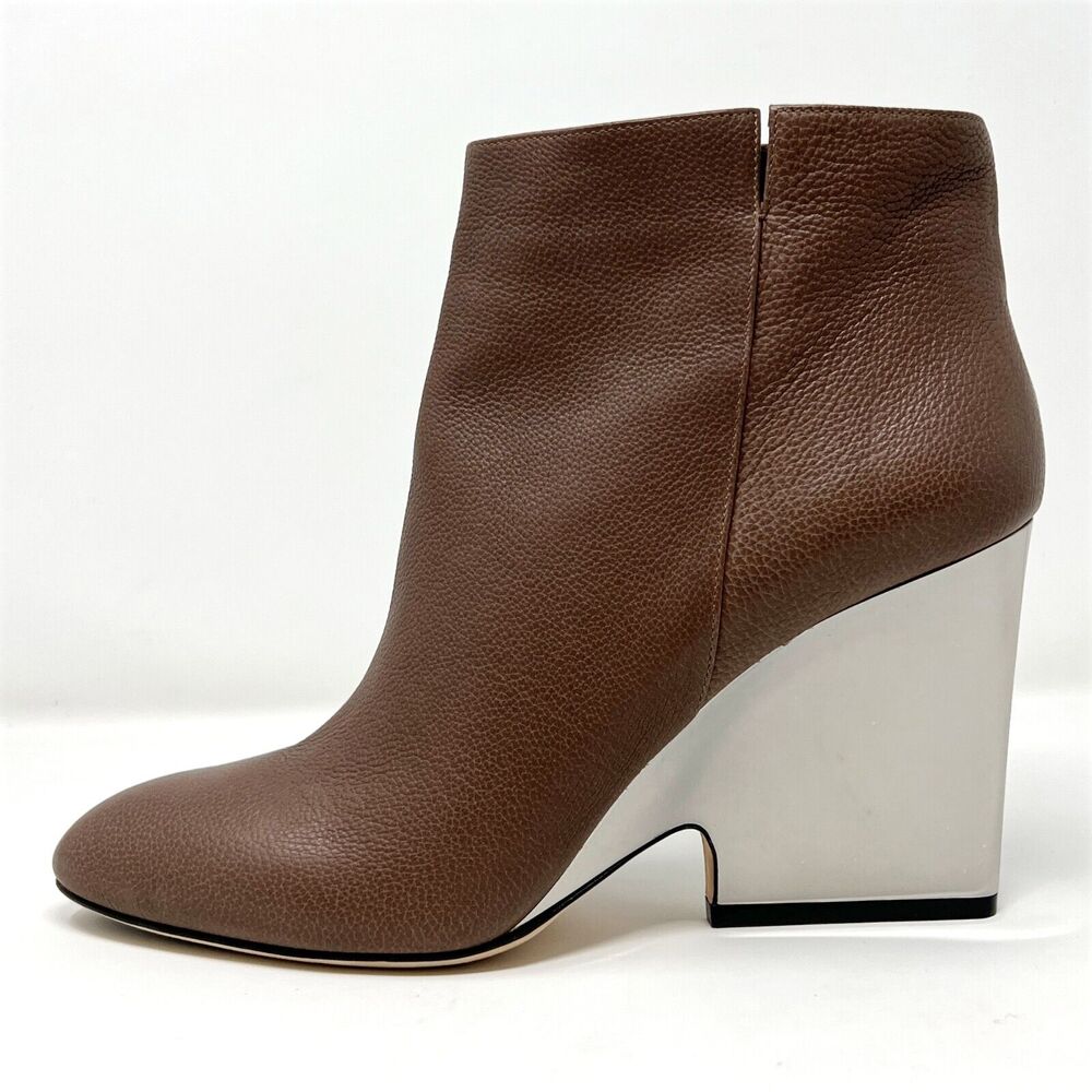Jimmy Choo‎ Myth Brown Grained Leather Mirrored Wedge Ankle Boots- Size 41